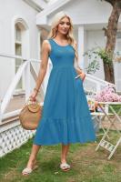 vestido sin mangas de verano para mujer, maxivestido plisado con cuello cuadrado, escalonado, informal, con bolsillos, 2025 - details 10