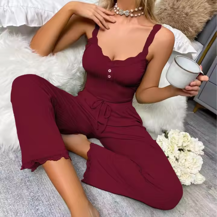 Pijama Mujer Verano 2 Piezas Suave Ropa de Dormir Cómodo Traje de Casa Conjunto de Sin Mangas Chaleco Top y Pantalón - 1