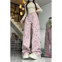 Pantalones vaqueros rosas Vintage de cintura alta para mujer, ropa de calle elegante a la moda americana, pantalones vaqueros de pierna ancha, pantalones femeninos con estampado, pantalones vaqueros holgados - details 6
