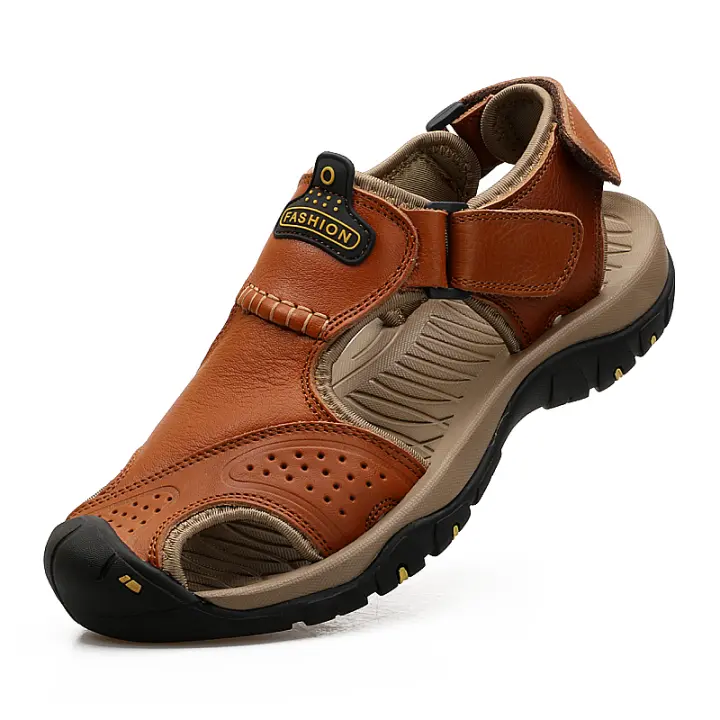 Sandalias clásicas para hombre, sandalias de cuero genuino de verano, zapatos transpirables de cuero de vaca para hombre, sandalias suaves para hombre al aire libre, sandalias romanas - 1