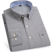 Camisas de algodón Oxford a cuadros informales y versátiles para hombre, con un solo bolsillo, manga larga, ajuste estándar, con botones, a rayas de guingán, 7XL, 6XL - details 17