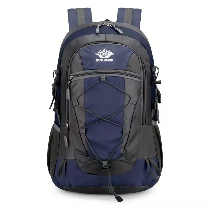 Mochila de Senderismo Multifuncional Ligera con Accesorio para Bastones de Trekking, Bolsa de Viaje y Montañismo de Nailon Duradero con Correas Ajustables, Múltiples Compartimentos y Bolsillos Laterales de Malla - Negra, Accesorios de Senderismo - 1
