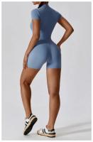 Traje de Yoga para Mujeres Mono con Cierre de Cremallera Manga Corta Gimnasio Push Up Ropa de Entrenamiento Fitness Bodysuit Sportswear Jumpsuits Material Exterior de Nylon Adecuado para Primavera/Verano - details 3