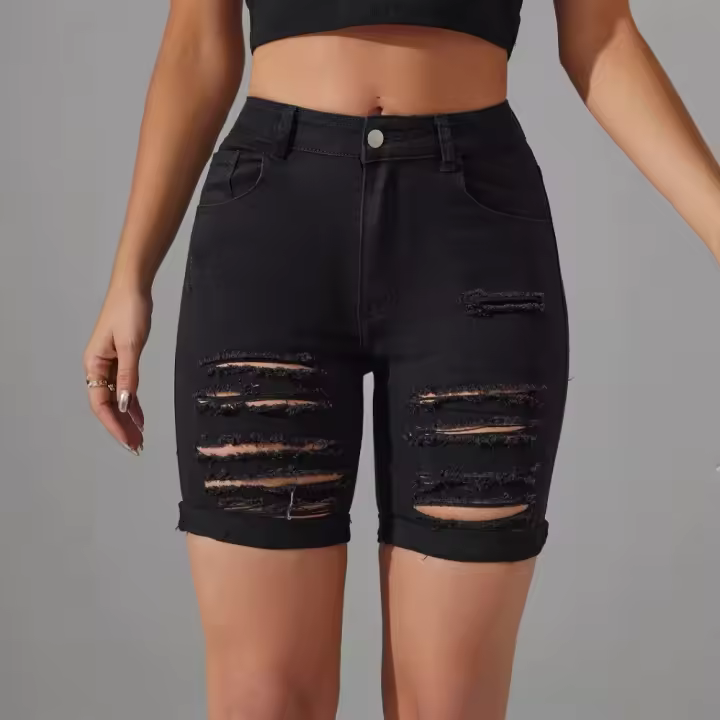 Pantalones vaqueros medianos pantalones cortos rasgados de moda de verano pantalones calientes - 1