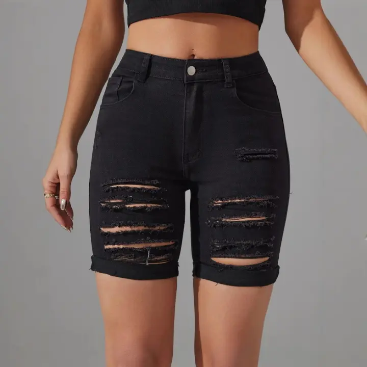 Pantalones vaqueros medianos pantalones cortos rasgados de moda de verano pantalones calientes - 1