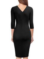 Vestido corto elegante de otoño para mujer, abrigo ajustado de manga larga con cuello en V, vestidos lisos de uso diario para mujer OL - details 7