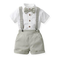 Conjunto de verano para niños, camisa elegante para bebé, monos de estilo coreano para niños, conjunto de traje de caballero de boda con lazo - details 10