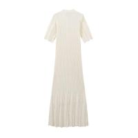 BUNO-Vestido Midi elegante de punto con una hilera de botones, vestidos de retales para mujer, bata de verano para mujer, batas negras y Beige para fiesta de noche - details 4