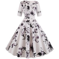 Vestido de fiesta elegante de media manga informal con estampado floral para mujer - details 21