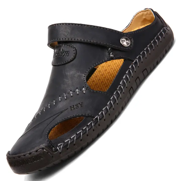 Sandalias de playa informales de cuero para hombre, cómodas, para exteriores, ligeras, modernas y usables - 1