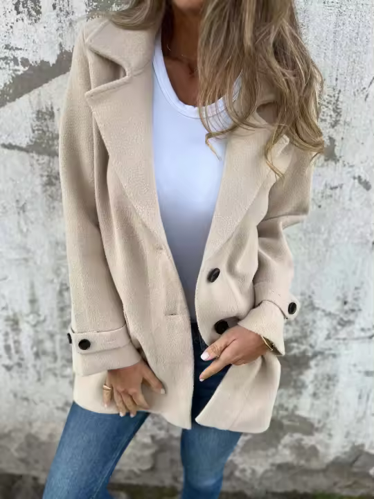 Otoño Invierno abrigos de lana para mujer casual cuello vuelto chaqueta abrigo señora - 1