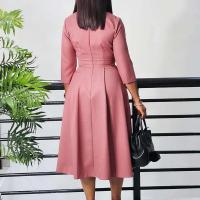 Vestido de talla grande para primavera y otoño, nuevo Color sólido a juego con cuello en V y mangas 3/4, vestido de estilo elegante ajustado para ir al trabajo a la moda - details 2