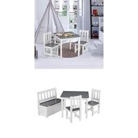 Grupo de Asientos para Niños Mesa Redonda y 2 Sillas en Edad Preescolar Muebles para Niños 59,5 cm(φ) x 46 cm Blanco+Gris - details 11