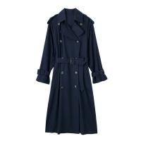 TRAFZA-Chaqueta larga de temperamento Retro para mujer, cortavientos elegante con cinturón, abrigo suelto de doble botonadura, moda de otoño - details 1