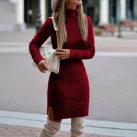 Nuevo vestido de mujer 2023 con cuello, manga larga, tejido grueso y elegante, envuelto en una torsión de pierna alta para otoño e invierno - details 3