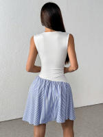 Falda corta a cuadros de empalme de comercio exterior vestido de cuello alto sin mangas Y2K para mujer - details 2