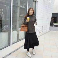 Falda de pantalones de cintura alta, cintura elástica, mallas gruesas, falda larga falsa de dos piezas con forro polar para mujer - details 10