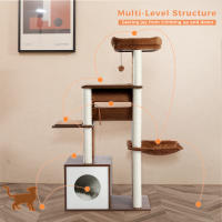 Muebles de madera modernos de la torre del gato, soporte del árbol del gato, 51,3 pulgadas con un túnel columpio de hamaca - details 8