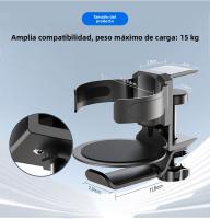 "Soporte para Auriculares y Vaso 2 en 1 |   Organizador Giratorio 360° °   Sin perforación |   Soporte de Pared y Escritorio en Aluminio. |   Multifuncional para Gaming y Oficina |   Base Adhesiva Fuerte y Ajustable |   Ideal para mantener tu espacio orde - details 5
