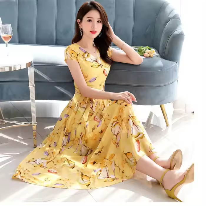 Elegante Vestido de Verano para Mujer 2023 Cintura Ajustada, Manga Corta, Moda de Verano - 1