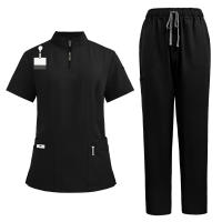 Nueva enfermera mujer pantalón corto Casual ropa de manga Top farmacia trabajo médico Hospital médico uniforme para enfermería cuello alto cremallera - details 8