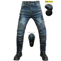 Motocicleta jeans hombres, locomotora multi-bolsa de herramientas pantalones de ciclismo, retro cremallera elástica de cuatro estaciones off-road anti-gota pantalones - details 4