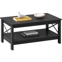 Mesa de Centro Negra con Estante de Almacenamiento, Mesas de Centro Modernas en Forma de X para Sala de Estar, pequeña Mesa de Centro de cóctel de Madera más Gruesa de 2 Niveles - details 8