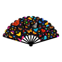 Abanico plegable de mariposa colorida, patrón de mariposa de 7 colores de mano, para actuaciones, festivales, eventos, regalos, manualidades, danza, decoración - details 0