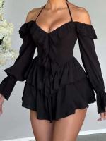 Vestido Mini de Verano 2024 Sexy Elegante con Mangas de Flecos Color Puro Sin Lazos - details 13