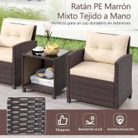 Conjunto de jardín exterior de ratán de 3 piezas, 1 mesa auxiliar de vidrio templado y 2 sillas con cojines, muebles de jardín terraza balcón exterior (negro) - details 27