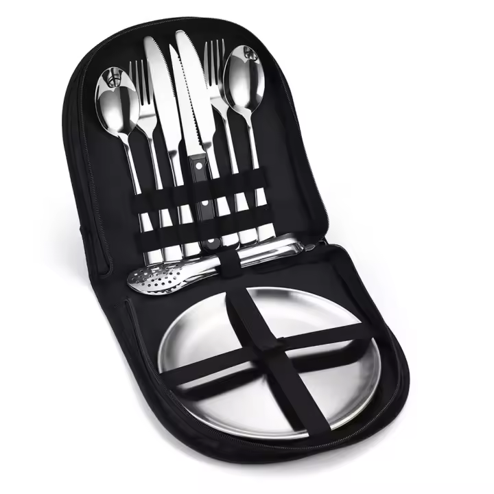 Juego de Cubiertos de Acero Inoxidable para acampada, Utensilios de Picnic para Senderismo, 10/20 pzs - 1