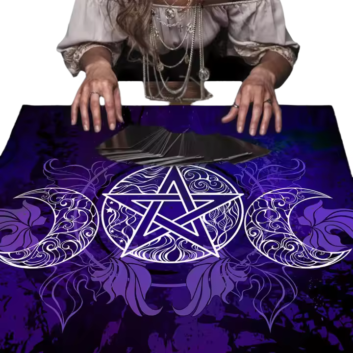 Tapete púrpura Triple Luna mantel diseño de diosa bruja altar adivinación Tarot tarjeta mantel decoración del hogar - 1