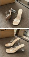 Alpargatas, cuña, tira transparente, tacones altos, desgaste de las mujeres, nueva moda, cabeza redonda, tacón grueso, Internet, celebridad, zapatillas de cristal, sandalias de las mujeres - details 22
