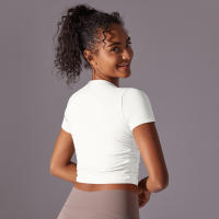 Hamidou-camisetas deportivas ajustadas de manga corta para mujer, Tops atléticos de color sólido para entrenamiento, gimnasio, correr, ropa deportiva - details 8
