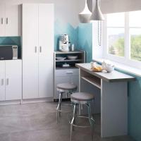 Mueble Auxiliar de Cocina con Ruedas, Mueble Microondas, Armario con 1 Cajón y 2 Puertas, Acabado en Blanco Artik y Cemento, Medidas: 59 cm (Ancho) x 92 cm (Alto) x 40 cm (Fondo) - details 6
