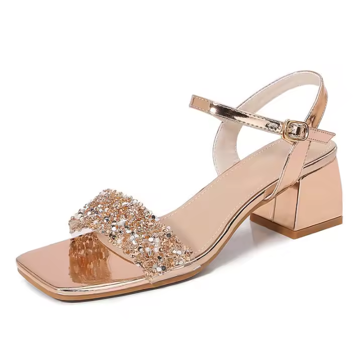Sandalia nuevas zapatillas de moda con diamantes de imitación, zapatos de mujer de tacón alto con suela gruesa - 1