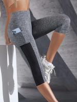 Yoga hasta los bolsillos laterales de la pantorrilla para mujer, polainas de alta elasticidad de color sólido, pantalones de entrenamiento con control del vientre - details 5