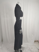 Women casual 2 pieces set elegant turn down collar long sleeve shirt and wide leg pants - details 14
