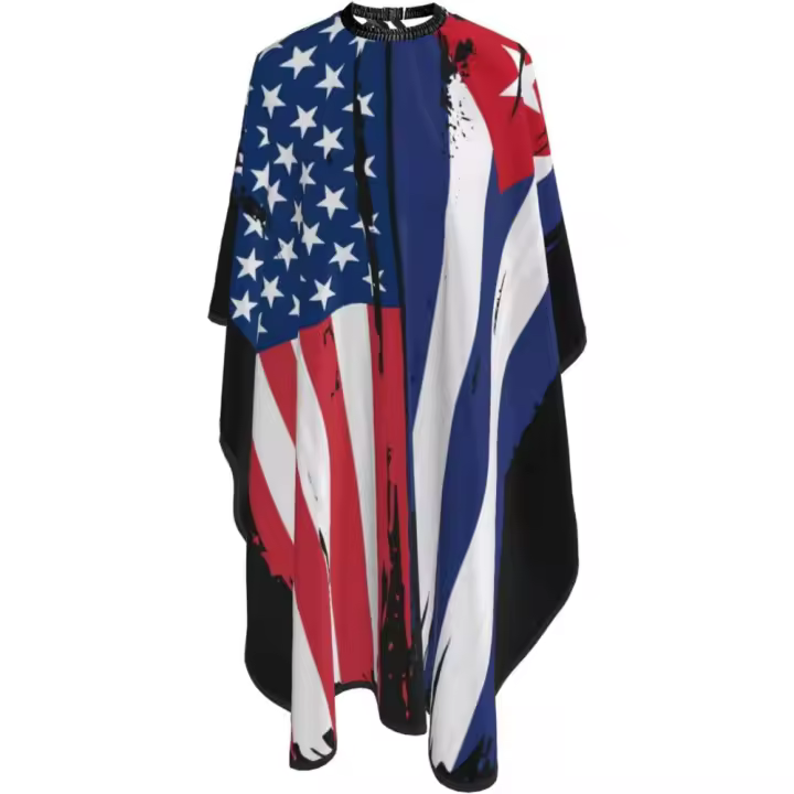 Capa de peluquero con bandera de Cuba de EE. UU. - Capa de corte de pelo impermeable para peluquería profesional con cierre a presión ajustable - Delantal de corte de pelo para estilista y uso doméstico - 55''X66'' - 1