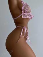Ropa interior erótica rosa para mujer, sujetador y bragas transparentes con bordado exótico, conjuntos de 2 piezas, lencería Sexy, ropa de encaje - details 3
