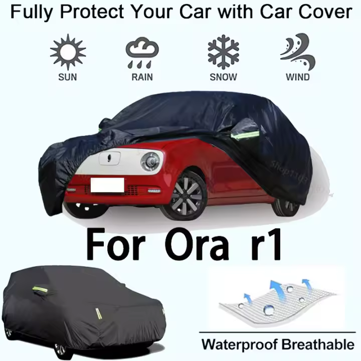Cubierta completa para coche para Ora R1, equipo protector para exteriores, protector solar a prueba de nieve, accesorios para automóviles impermeables y a prueba de polvo, negro - 1