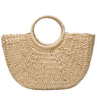 Bolsos de paja con forma de luna para mujer, bolso de mimbre tejido Vintage hecho a mano, ideal para playa, Verano - details 26