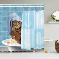Cortinas De Ducha divertidas para baño, decoración con ganchos, impermeables, 3D tela De poliéster, lindo gato, dinosaurio - details 8