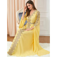 Vestido Abaya de Manga Súper Larga con Bordado para Mujeres de Dubái, Talla Grande - details 1