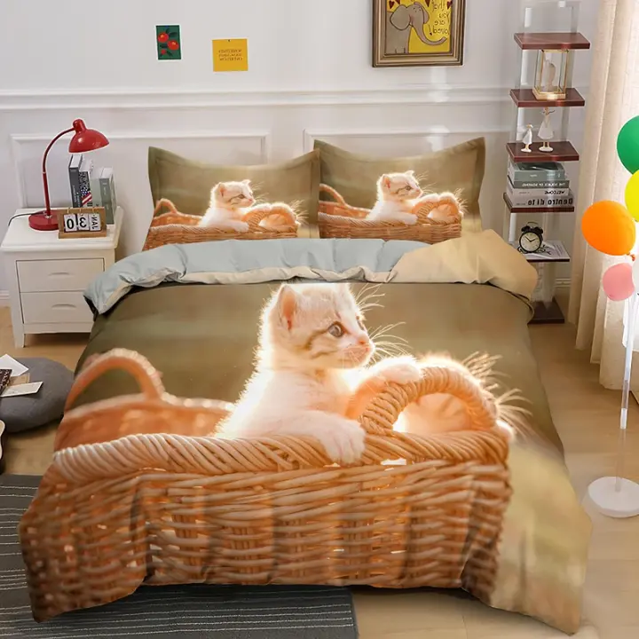 Funda de edredón suave para niños, adolescentes y adultos, juego de ropa de cama de animales, gato, Rey, Reina, blanco y negro, divertido y lindo, a la moda - 1