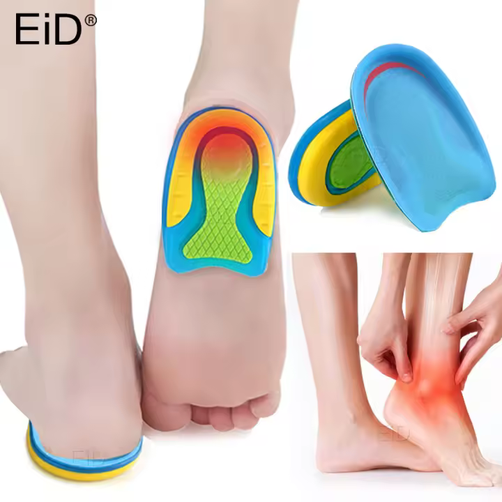 EiD-plantillas de Gel de silicona suave para el talón, cojín masajeador de pies, cuidado de medio talón, almohadilla para fascitis Plantar, Unisex - 1