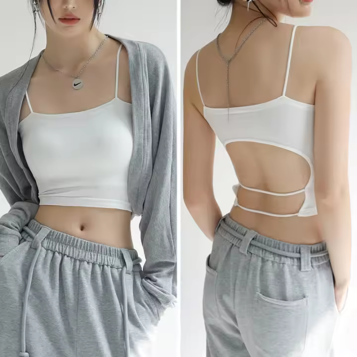 Camisola de Diseño Modaier Top Blanco de Una Pieza con Almohadilla de Pecho - 1