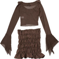 BUNO-Conjunto de 2 piezas con transparencias de gato extraño para mujer, Tops cortos con solapa y cuello oblicuo y manga acampanada + minifaldas ajustadas con niveles, traje elegante de tendencia - details 20