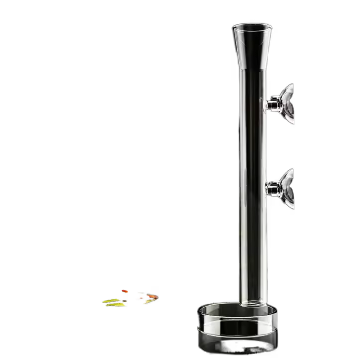 Plato de tubo alimentador de acuario de vidrio transparente con ventosas, cuenco alimentador de alimento para peces, tubo de alimentación para peces de 20-45cm - 1