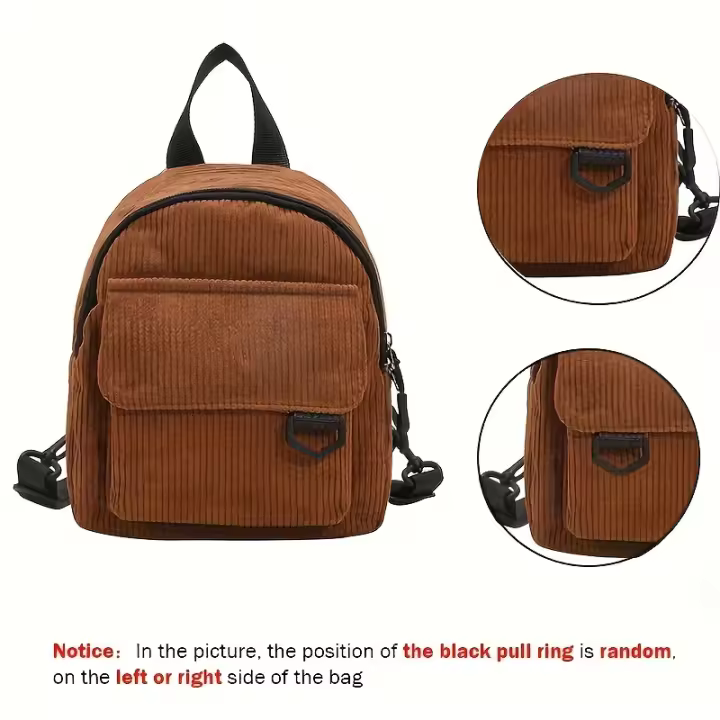Mochila vintage de pana: EL VIENTO SOPLA EL RÍO FLUYE - 19cm/7.48in x 26cm/9.90in - Cierre de cremallera - Forro de poliéster - Perfecta para la escuela o salidas informales - 1
